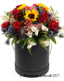 Букет Природная мелодия в шляпной коробке