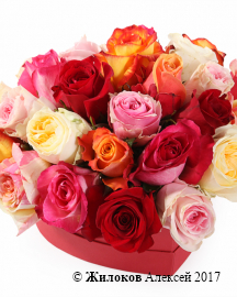 Композиция Вся гамма чувств в шляпной коробке-сердце (мини)